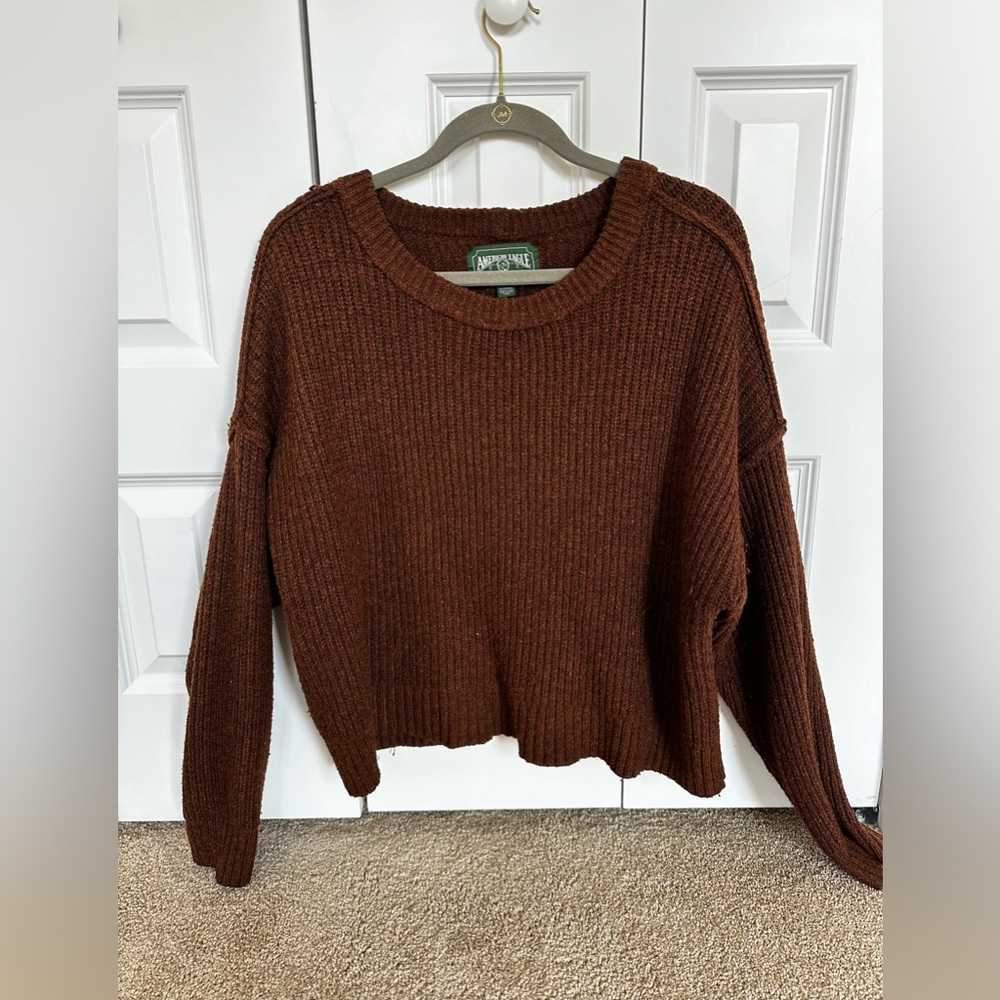 American Eagle Women's Ribbed Brown Sweater Size XL